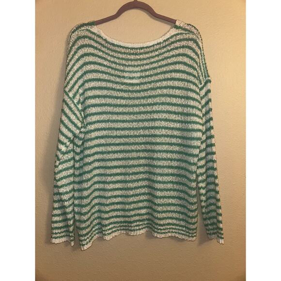 Staccato  Nautical Preppy Academia Green & White  Striped  Lite Summer  Sweater - Picture 5 of 7